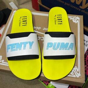 Puma Fenty Neon Yellow and Black Slides By- Rihanna